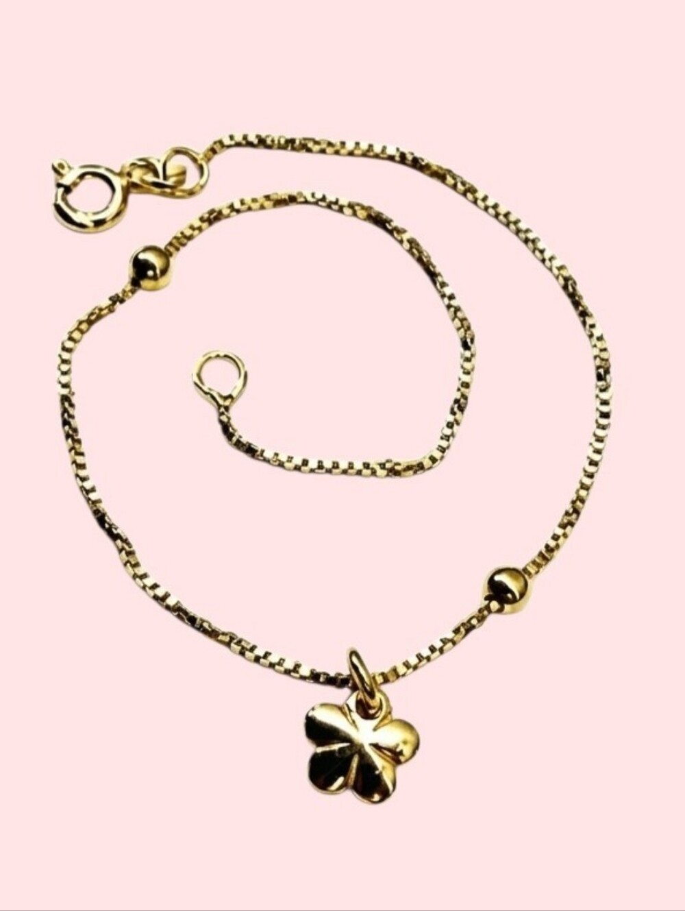 FLOWER Charm 14K Gold over SILVER Chain Bracelet